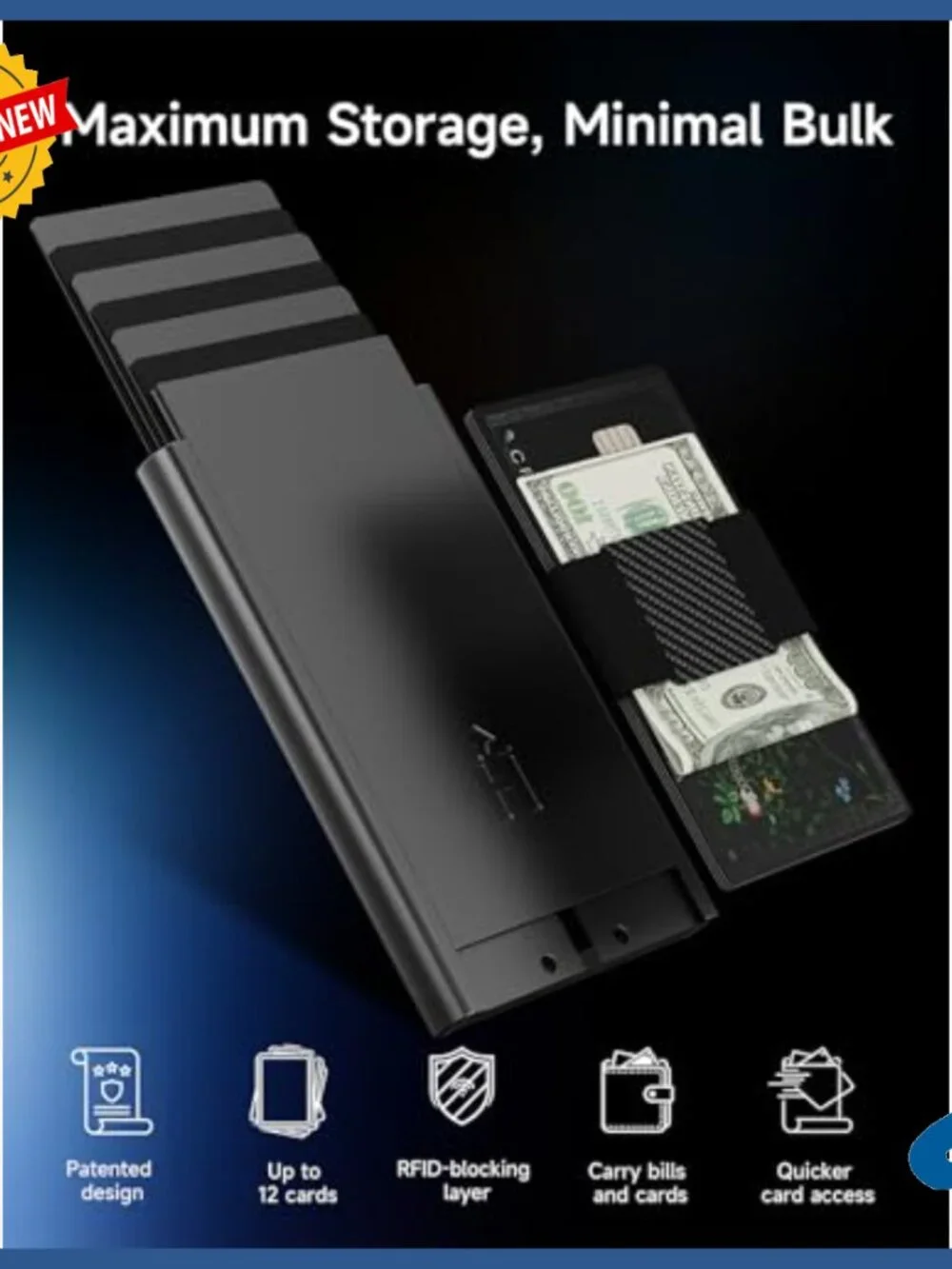 Slim Aluminum RFID Wallet with Pop-Up Card Holder and Elastic Cash Strap